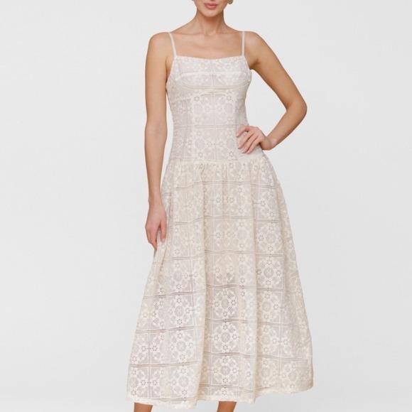 Avec Les Filles Dresses & Skirts - Avec Les Filles Lace Midi Dress Womens 6 NEW Natural Cream MSRP $159
